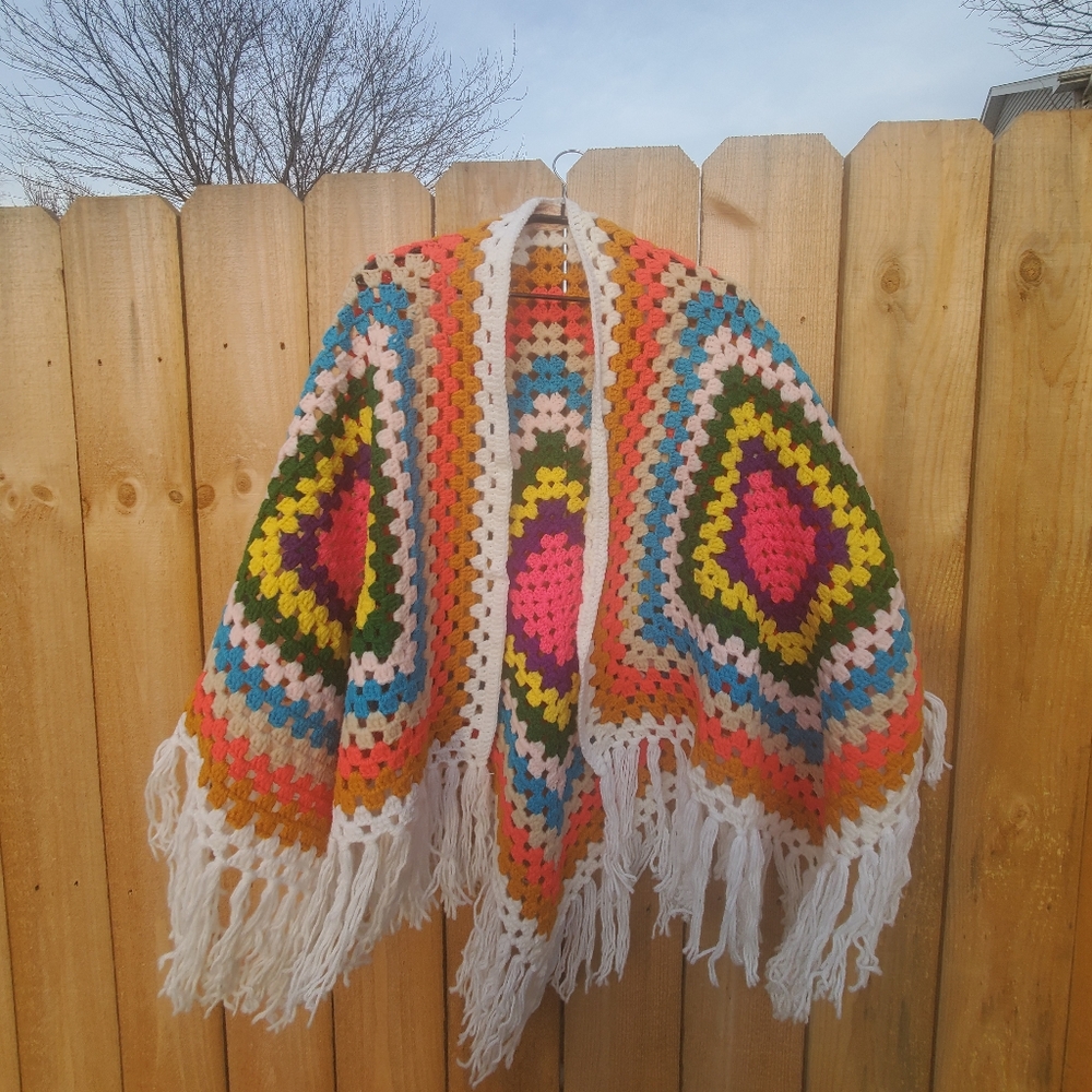 Beautful handmade cardigan shall crochet knit colorful by norene stolifer tribal